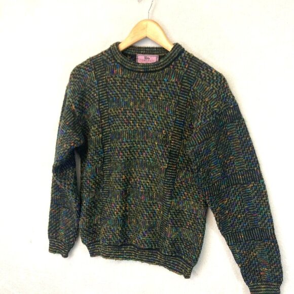 Vintage Concrete Mix Flecked Sweater Womens Medium 12-14 Pullover Rainbow Crew - Picture 2 of 16